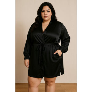 Lunya Washable Silk Robe Black 2X/3X | 100% Mulberry Silk
